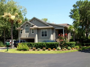 Wide angle shot of the front of the house.